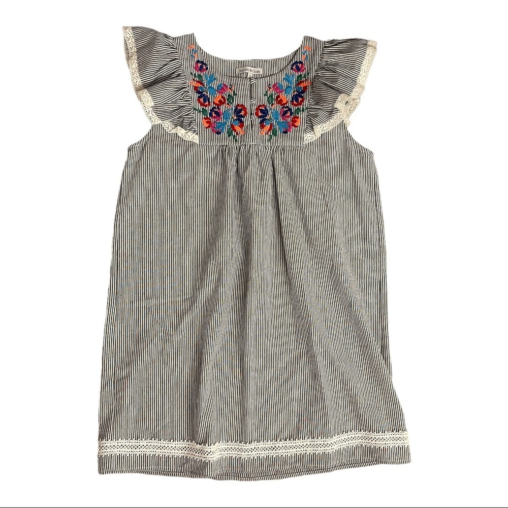 See And Be Seen Multicolored Stripe cottage Core embroidered tunic/dress SZ S